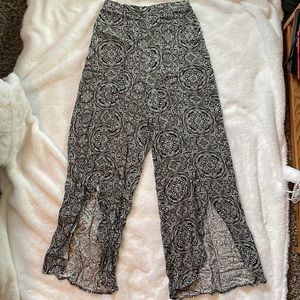 Mandala print capri wide leg pants elastic waist band ankle splits